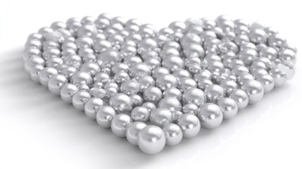 Heart-shaped cluster of many glossy white spheres