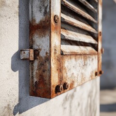 Rusted metal vent on a light beige wall