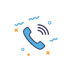 Obraz premium Blue Telephone Call Icon with Sound Waves for Communication and Contact Support Concepts