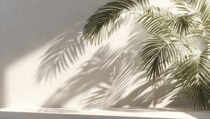 Light beige wall with palm shadows