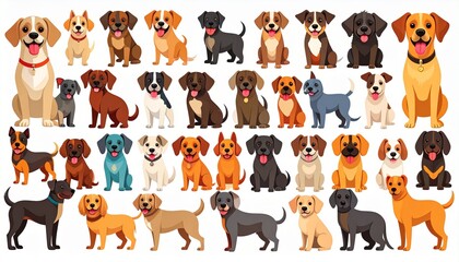 Set of purebred dogs. Obedience hound, beagle and mastiff, german shepherd and retrie