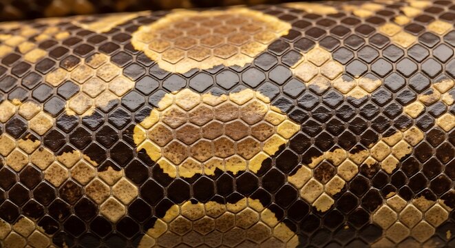 Macro of Python Patterned Scales in Brown and Gold Tones