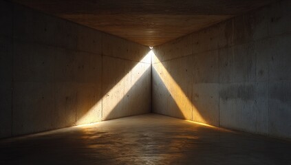 Sunlight streams into a concrete tunnel, casting a dramatic triangle of light