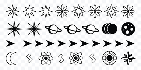 Collection of Hand Drawn Celestial and Geometric Vector Icons for Astronomy Science and Design Projects Illustration