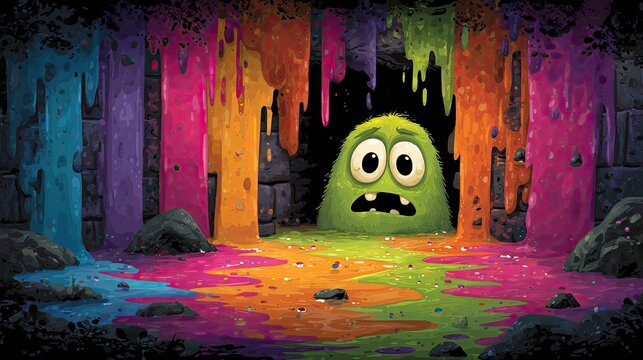 Colorful monster in a dripping cave