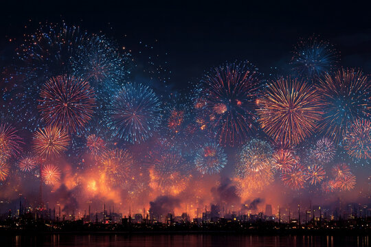 Dynamic firework bursts captured in high resolution with space for text, ideal for event invitations and holiday promotions