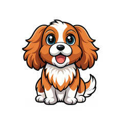 Obraz premium Vector illustration of a Cavalier King Charles Spaniel with brown and white fur and expressive eyes.