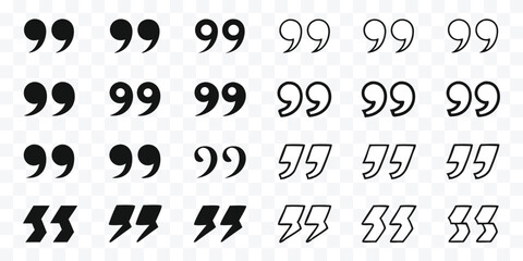 Collection of Quotation Mark Vector Icons Emphasizing Text and Speech Various Styles and Graphical Representations for Design