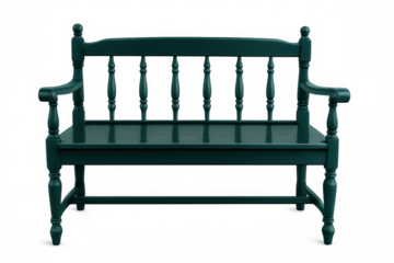 Classic green wooden bench isolated on transparent background, ideal for interior design or outdoor spaces