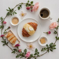 breakfast with coffee and croissant