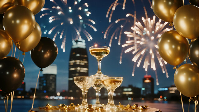 New Year's Celebration with Champagne Tower