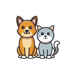 A simple line drawing of a cat and dog sitting side-by-side.
