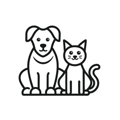 A simple line drawing of a cat and dog sitting side-by-side.