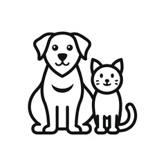 A simple line drawing of a cat and dog sitting side-by-side.