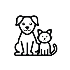 A simple line drawing of a cat and dog sitting side-by-side.