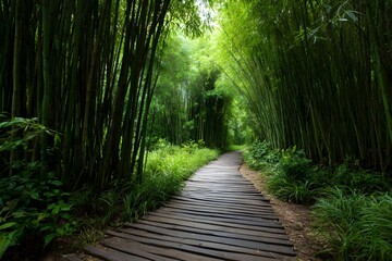 Fototapeta premium Bamboo Composite Boardwalk Ways for Sustainable and Stylish Outdoor Nature Trails