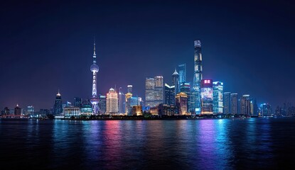 Fototapeta premium Night view of Shanghai skyline