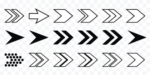 Collection of Various Arrow Icons Pointing Rightward Graphic Symbols for Web Design and Creative Projects Navigation and User Interface Elements