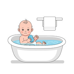 Joyful baby enjoys a bubbly bath time with a fun sponge, clean hygiene routine for happy, healthy childhood development, adorable infant hygiene and self-care