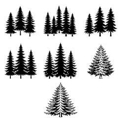 Obraz premium Minimalist Pine Tree Silhouette Vector Set
