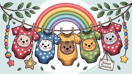 Baby Shower Decoration Banner with Soft Pastel Colors and Botanical Leaves

