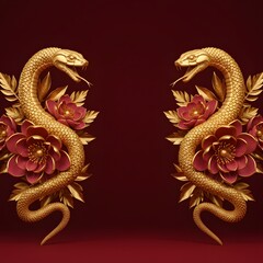 Fototapeta premium luxury red and gold chinese snake new year background with copy space for text, snake year. With generative ai