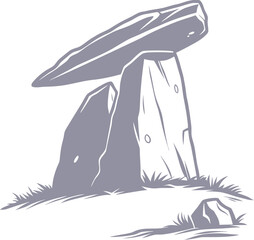 Ancient dolmen stone monument vector illustration, perfect for archaeology designs, prehistoric art, historical landmarks, and cultural heritage inspired creative projects.