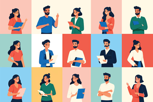 Collection of diverse business people and office team characters