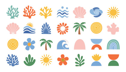 Trendy Summer Vector Graphics: Collection of Abstract Sun, Sea, Shell and Beach Elements