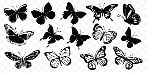 Elegant Butterfly Silhouettes Collection for Design and Decoration with Detailed Wing Patterns and Dynamic Shapes Ideal for Spring and Summer Themes