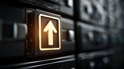 Vibrant yellow arrow pointing right on a solid black background symbolizing direction, guidance, and forward movement for navigation interface design.