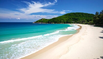 Obraz premium Tropical beach scene under a vibrant blue sky (1)