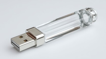 Elegant wooden usb flash drive with a crystal clear glass cap for data storage and transfer, modern stylish memory stick for photos documents.