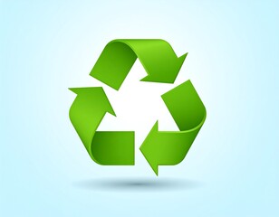 Obraz premium Green recycling symbol on light blue background