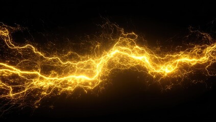 Abstract golden electric energy flow against black background