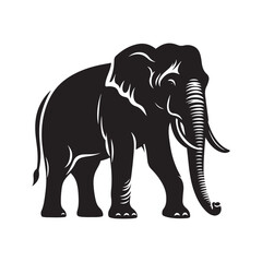 Fototapeta premium Solid Black Asian Elephant Silhouette Vector SVG Isolated on White for Cricut Cutting Printable Wall Art and Wildlife Craft Projects