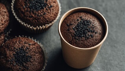 Chocolate muffins and a takeaway cup
