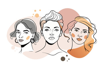 Stylish diverse women portraits radiates modern feminine energy, artistic expression, and elegant confidence