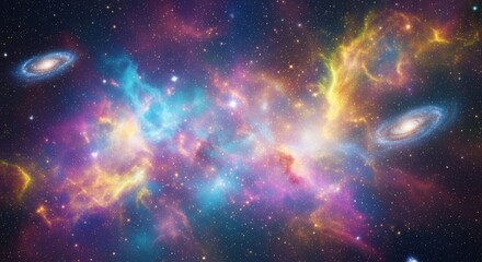 Celestial Symphony: Vibrant Nebulae and Spiral Galaxies in Cosmic Dance