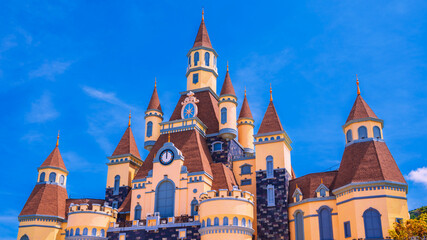 Fototapeta premium Panoramic view of the castle at Vinpearl Amusement Park in Nha Trang.