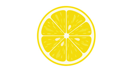 A vibrant, cartoon, single lemon slice with yellow flesh on a white backdrop