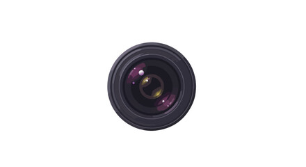 Vector graphic showing a black camera lens with purple and yellow reflections