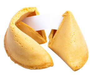  Broken Fortune Cookie with Visible Paper Note, Top-Down Flat Lay Composition