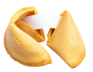  Broken Fortune Cookie with Visible Paper Note, Top-Down Flat Lay Composition