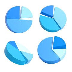 Four pie charts display different data distributions in shades of blue, visually appealing.