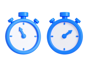 Two blue, 3D timer illustrations showing different times, perfect for presentations and design elements