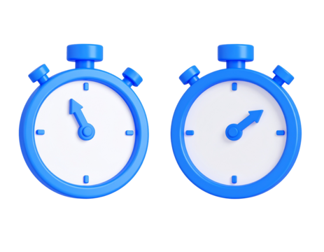 Two blue, 3D timer illustrations showing different times, perfect for presentations and design elements - Powered by Adobe
