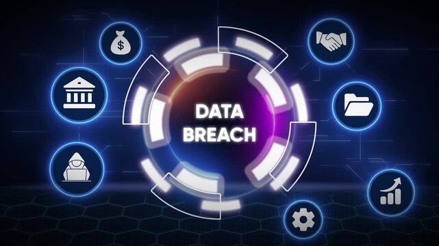 Conceptual digital animated illustration of data breach security risks and implications - Powered by Adobe
