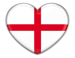 Fototapeta premium Heart-shaped emblem featuring a red cross on a white background, metallic border