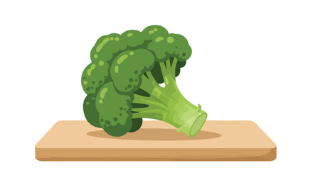 Fresh broccoli rests on a wooden cutting board, ready for preparation, food background